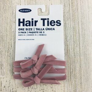 Old Navy Hair Ties Hair Bows Pink Velvet Girls Womens Set of 3 NWT